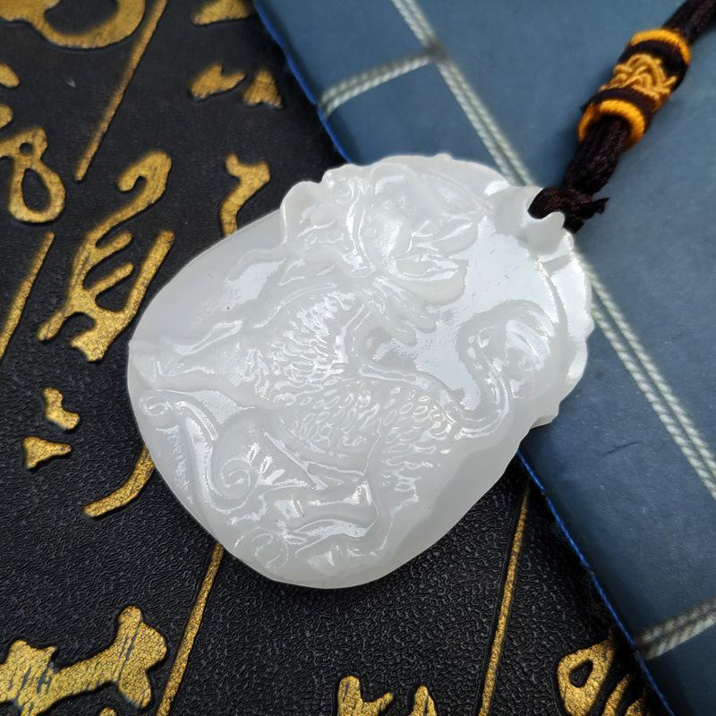 Afghan White Jade Qilin Pendant for Men & Women: Ornament & Gift Sweater Chain