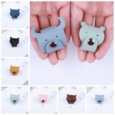 Earphone Cord Organizer Cute Animal Leather Cable Winder Anti Loss Cable Protector Clip Cartoon Bear/cattle