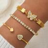 3pcs/Set Luxury Fashion Minimalist Charm Rhinestone Butterfly  Heart Layered Bangle Bracelet High-End Accessory Set for Women