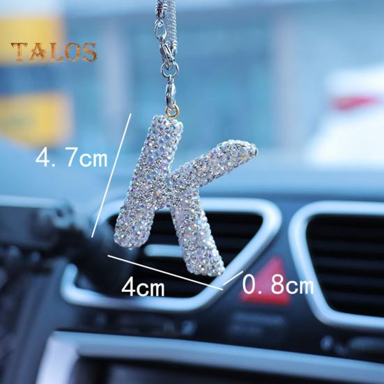 Bling Car Letter Charm Faux Crystal Letter Pendant Car Rear View Mirror Hanging Rhinestone Alphabet Ornament for Car Tree Accessory