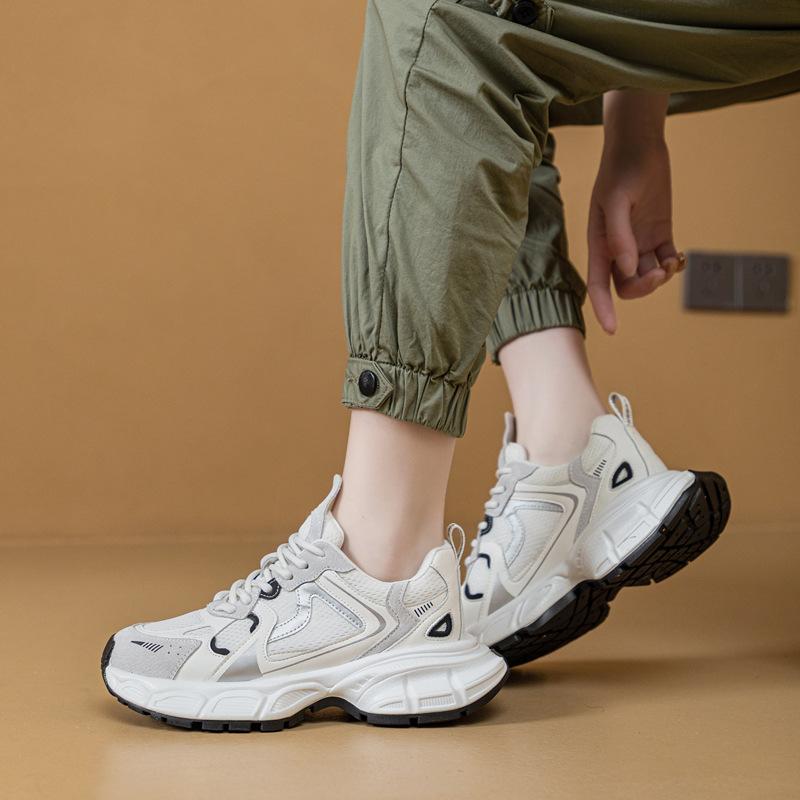Sneakers Women's Spring New Breathable Leather Dad Shoes Women's Versatile Platform Running Casual Shoes Women's Trend