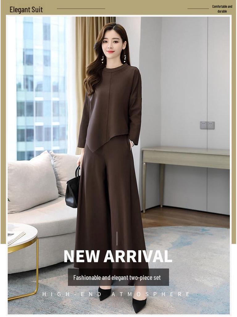 Elegant Wide-Leg Pants and Blazer Set - Slimming and Stylish for Mature Women In Spring and Autumn