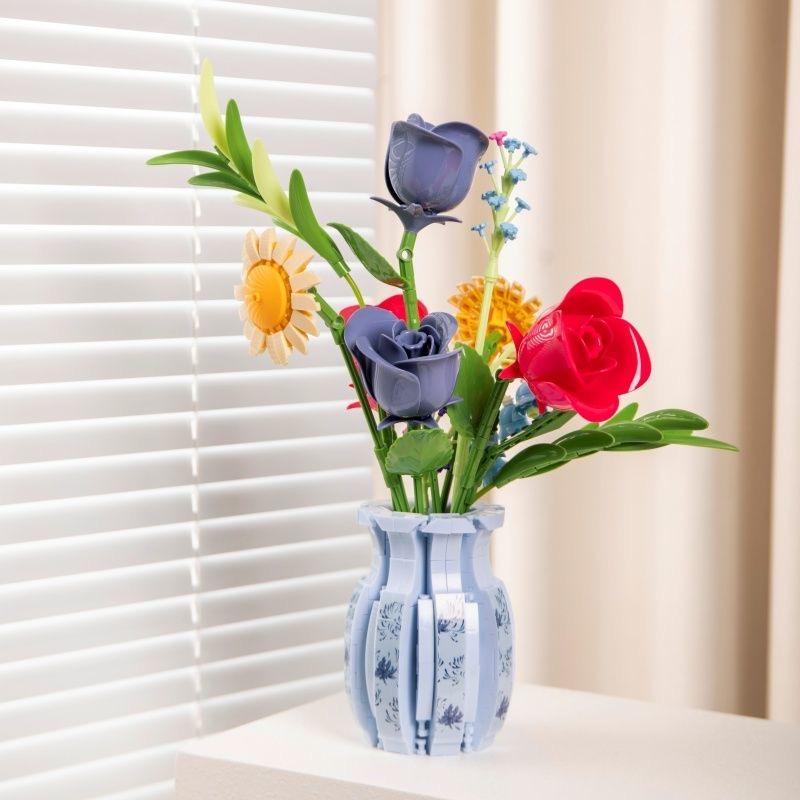 Plastic Blocks Simulation Flowers Building Bricks Eternal Plant Preserved Rose Artificial Bamboo Adult Toy Mom Gift Girl Present