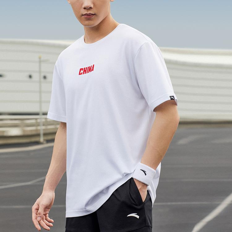 Anta Bestickter Letter Print Strick Lässiges Sport-T-Shirt Herren Oberteile Weiß 952127121-8