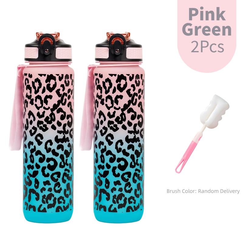 1 Liter Large Capacity Leopard print Plastic Cup Leak Proof Sports Water Bottle Drink items Outdoor Travel Portable Gym Bottle