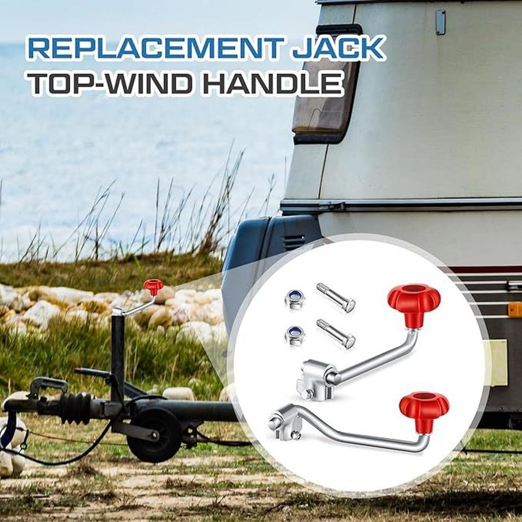 2 Set Trailer Handles Replacement Crank Accessories Fits Most Trailer Jacks, Comes with Bolt Nut Spacers, Top Wind Handle Red and Black ,Red,
