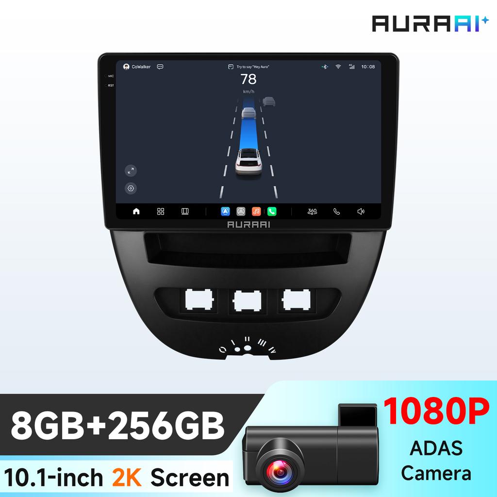 OSSURET Intelligent 2K Screen Carplay Android Auto for Peugeot 107 2005 Citroen C1 2014 Toyota Aygo Car Infotainment Multimedia Player GPS Bluetooth