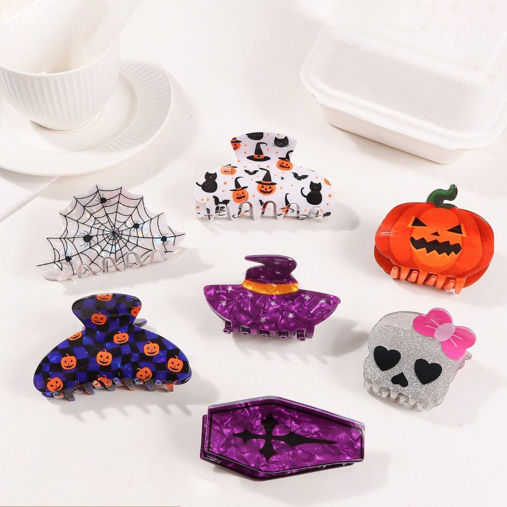 PVC Halloween Hair Claw Funny Skeleton Shark Clip Creative Pumpkin Themed Gripper  Party