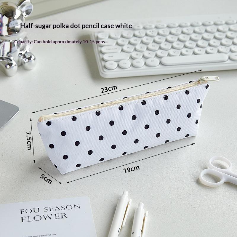 Portable Polka Dot Design Pencil Case Zipper Closure Large Capacity Student Stationery Bag Organizers