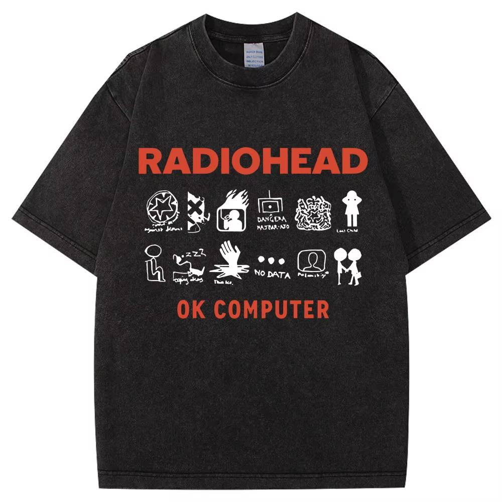 Wyprała Koszulka Retro Rock Band Radiohead The Bends Mężczyźni Kobiety Moda Hip Hop Gotycka Koszulka Oversize Bawełniana Codzienna Męskie Koszulki