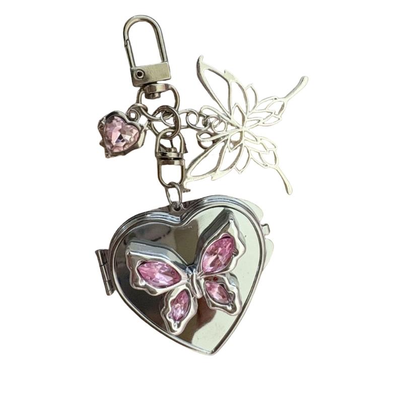 Elegant Bowknot Heart Shaped Mirror Keychain For Handbags Detachable Beauty Tool Unique Gift For Women Girls