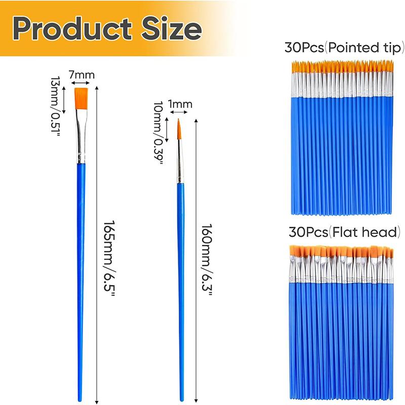 60Pcs Small Paint Brushes with Flat and Round Pointed for Acrylic Oil Watercolor Gouache Face Paint Brushes Small Paint Brushes