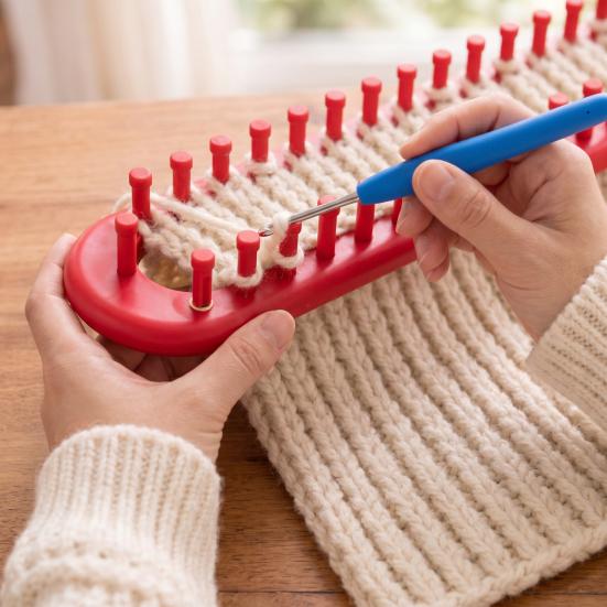 Plastic Knitting Loom Long Hook Set, Beginner for DIY Hat Wool Supplies Scarf Shawl, Rectangular Yarn Weaving with Crochet Kit