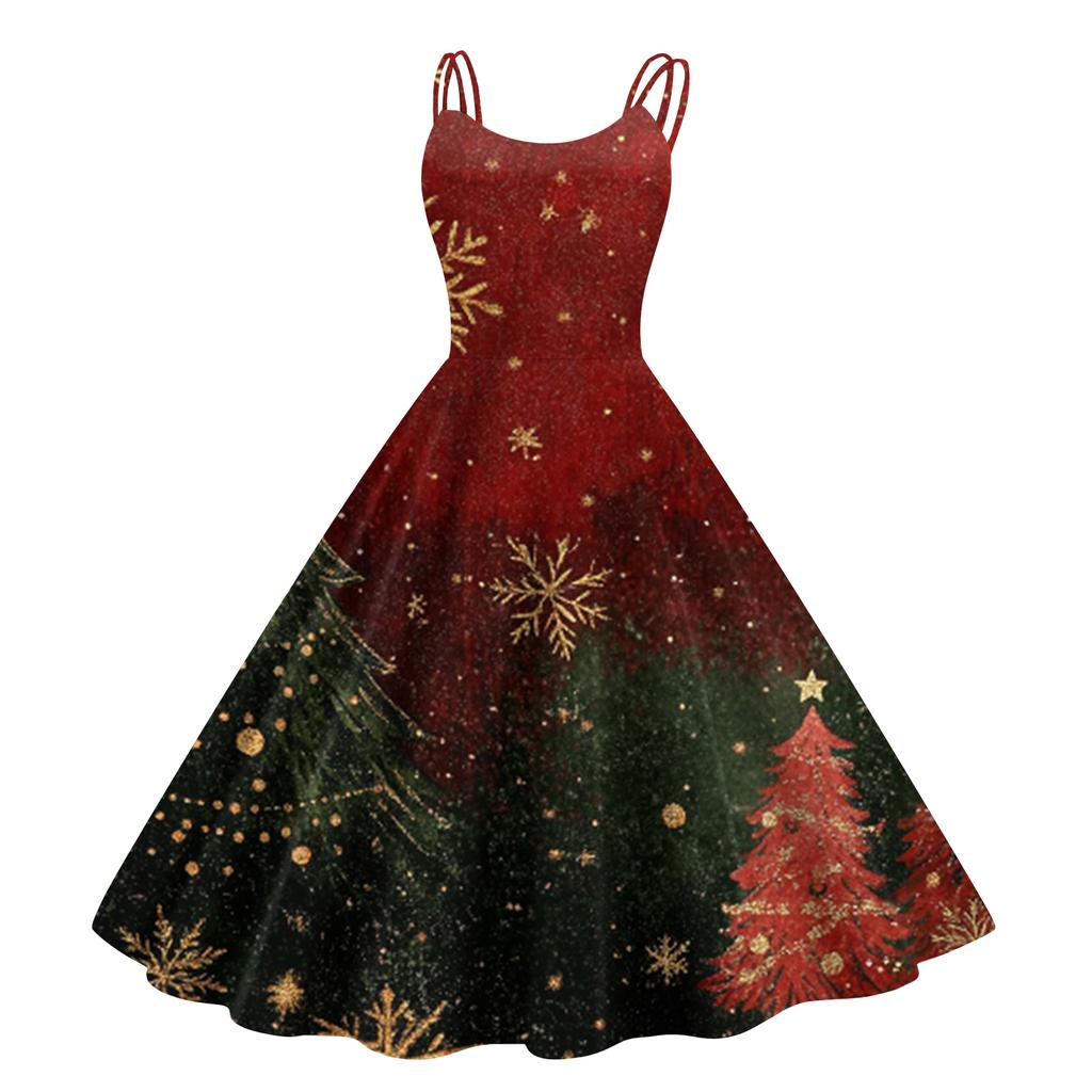 Kindermode Lässig Weihnachts-Print Sexy Schulterfrei Punk Retro Kleid