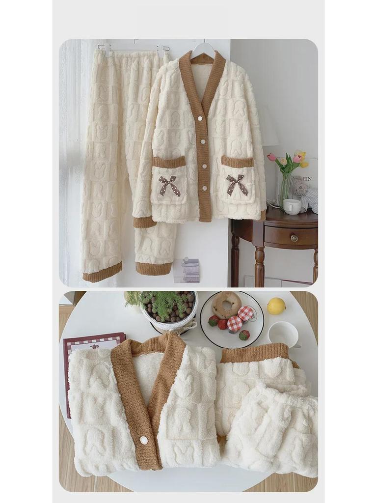 Plus Size Women's Flannel Pajama Set - Long Sleeve Cardigan, Warm and Cozy for Autumn and Winter