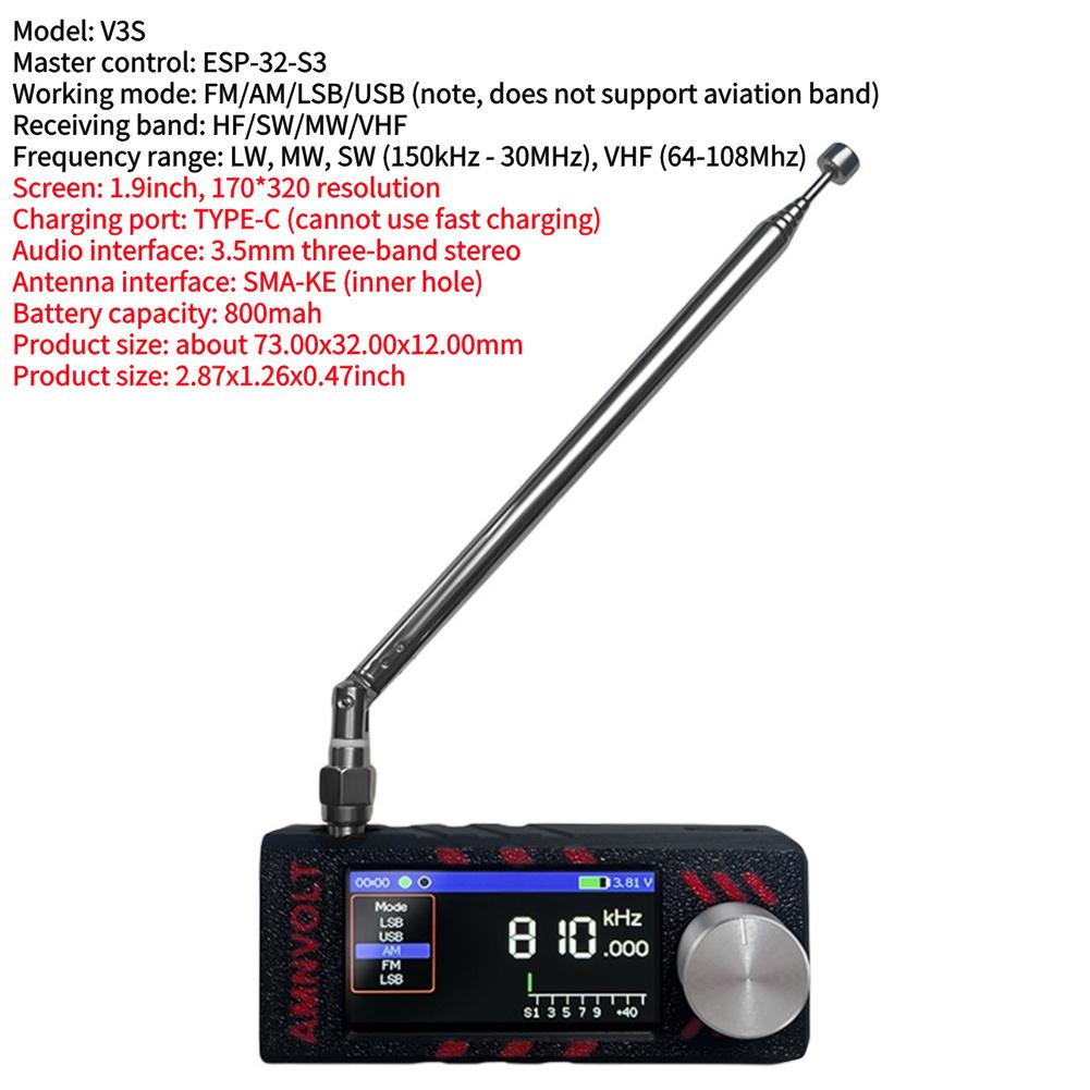 AMNVOLT V4 ATS MINI SI4732 Radio with Headphone Amplifier LSB USB Transistor Pocket Radios 1.9inch IPS Screen for Indoor Outdoor