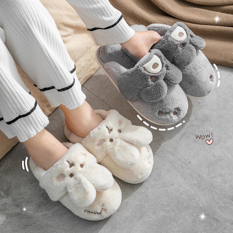 Cotton slippers women's autumn and winter warmth cute couple indoor comfort plush confinement bag heel cotton shoes men's winter