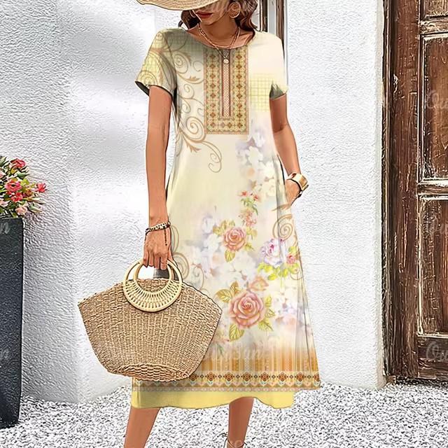 3D Digital Printing Dresses Women's Summer Short-sleeved O-neck Casual Loose Dress