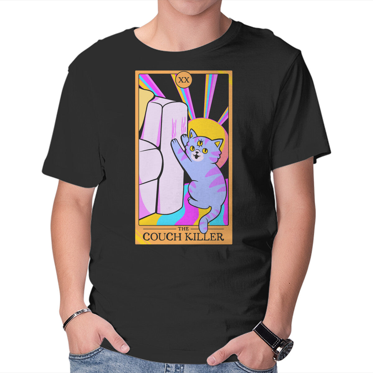 Unisex Crew Neck T-Shirt Cat The Couch Killer Graphic Short Sleeve Casual Tee XXXXL
