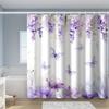 Purple Polyester One-Piece Shower Curtain With Dyed Butterfly Print, Machine Washable, With Hooks, For Bathroom