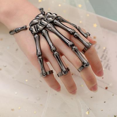 Punk Skeleton Hand Bracelet Spooky Skeleton Hand Bracelet with Adjustable Elastic Cord Exaggerated Punk Style for Halloween