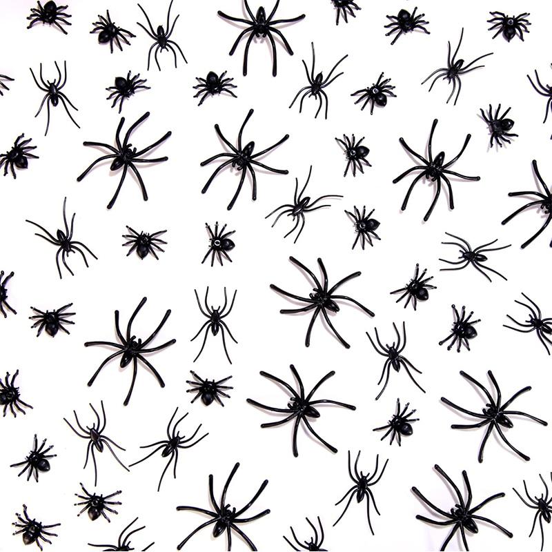 20/40/100Pcs Halloween Black Spiders Small Luminous Plastic Spider Halloween Party Supplies Home Decoration Tricky Prank Toy