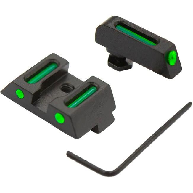 No-Tritium Fiber Optic Sights for Glock 17, 17L, 19, 22, 23, 24, 26, 27, 33, 34, 35, 38 and 39, Green Photoluminescent Outline for Outdoor