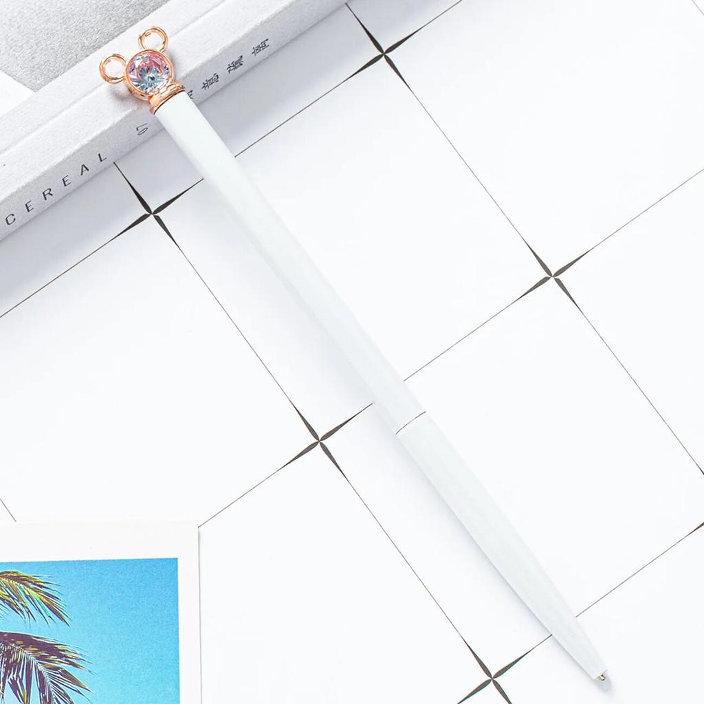 1 Piece Diamond Mouse School Pen Bullet Point Metal Ballpoint Pen Black Writing Pen For Student Rose Gold Stationery