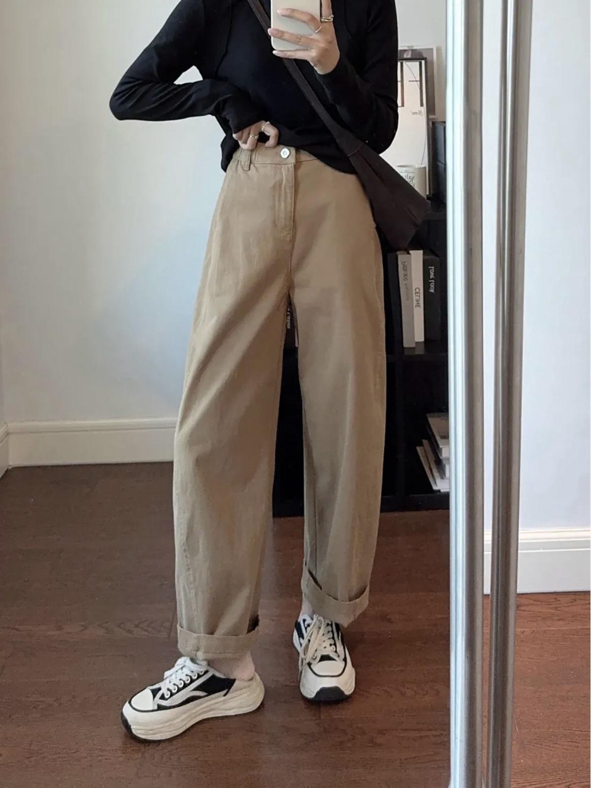 

Flattering Slim-Fit High Waist Jeans for Women - Spring/Autumn 2026, Korean Style, Versatile Loose Banana Pants 2XL (135-150 lbs) коричневий