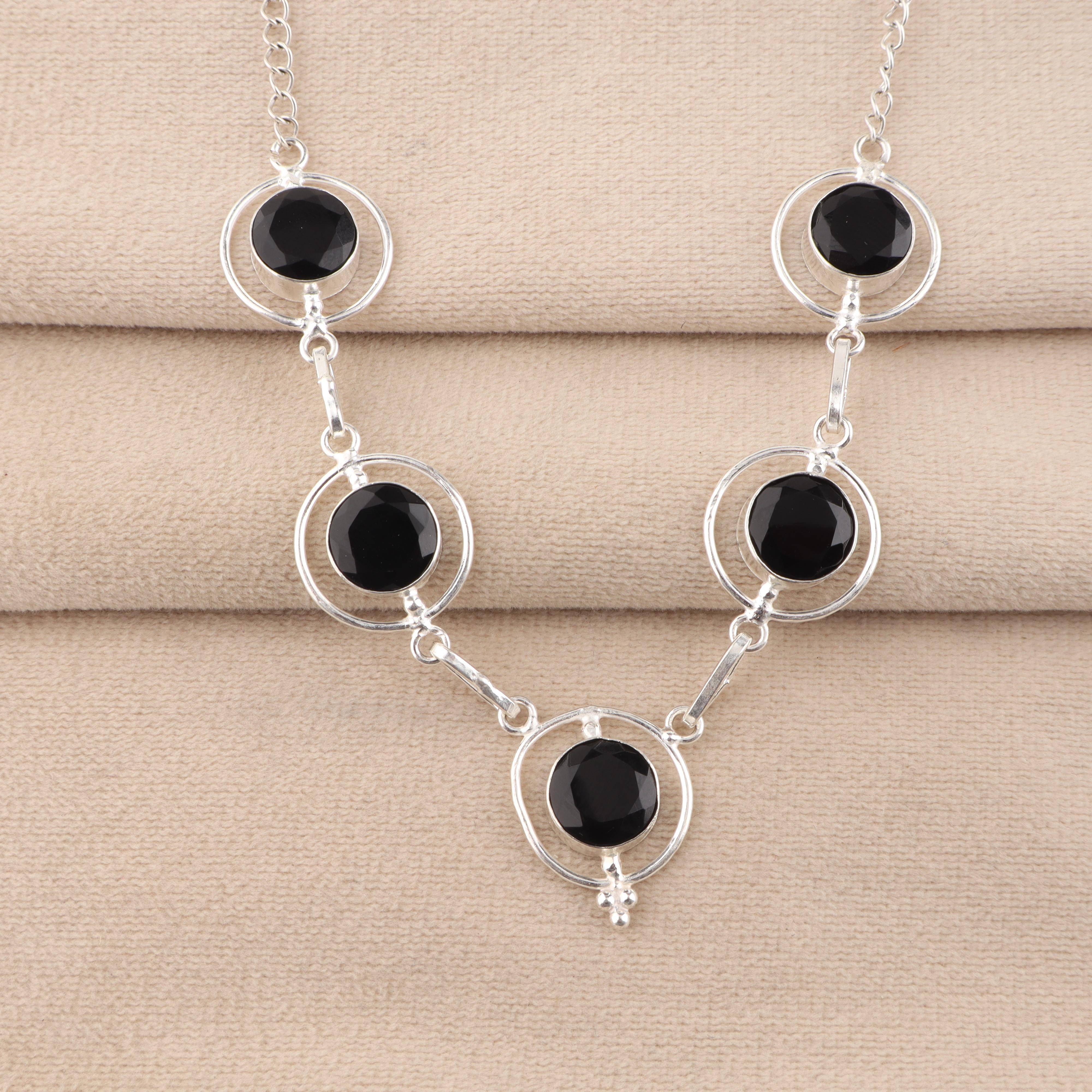 

Black Onyx Gemstone Silver Necklace, 925 Sterling Silver Handmade Silver Necklace, Women Wedding Necklace, RN-2-19