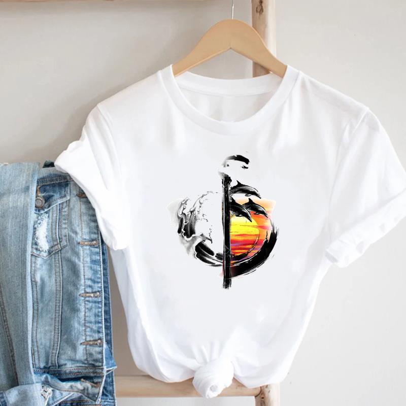Sweet Beach 90s Tee Top Fashion T Shirt Lovely Style Clothing Casual Short Sleeve Women Print Lady Female Graphic T-shirt