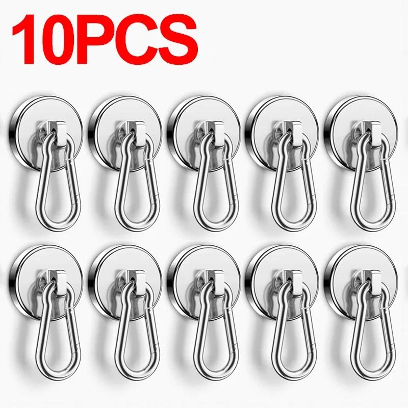 

1/10 шт. Крепкие магнитные крючки с поворотным карабином, сверхпрочный вращающийся неодимовый магнитный крючок для кухни, холодильника, магнитная присоска