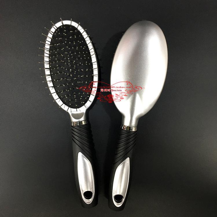 Cushion Hair Brush with Steel Teeth & Plastic Handle for Nourishing Massage and Updo Styling