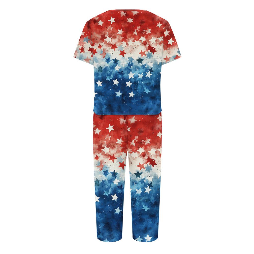 2 Piece Sets For Women Short Sleeve Top And Pants With Pockets Workout Soft  Print Sets