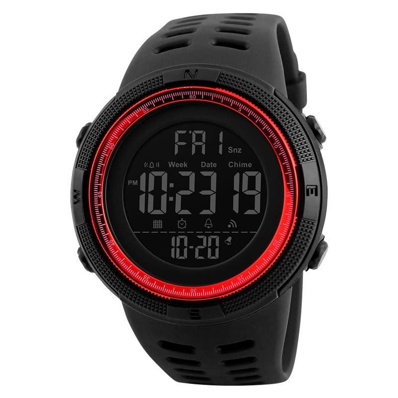 

[RobinEllis] Men s waterproof electronic watch large dial sports fashion multifunctional outdoor student watch (1251 red)