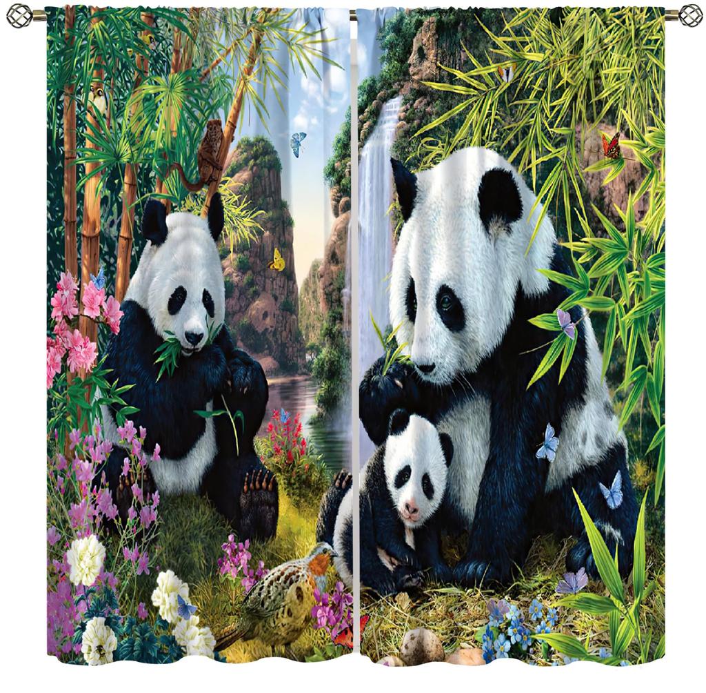 Bamboo Curta Vintage Rustic Plant Colourful Nature Tree Traditional Chinese Culture Decor Rod Pocket Window Treatments