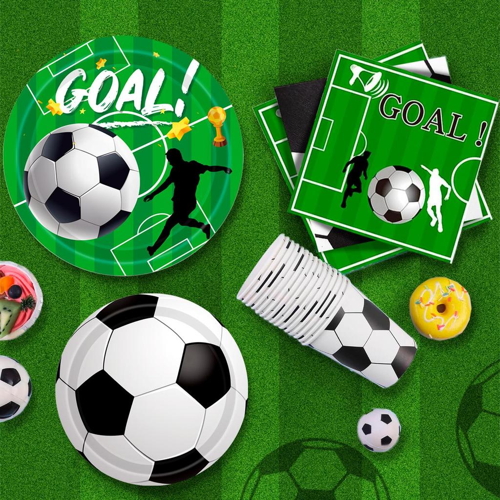 Soccer Party Tableware, 106pcs Soccer Birthday Tableware Set - Coccer Plates and Napkins Table Cloth Banner Etc Soccer Theme Party Tableware