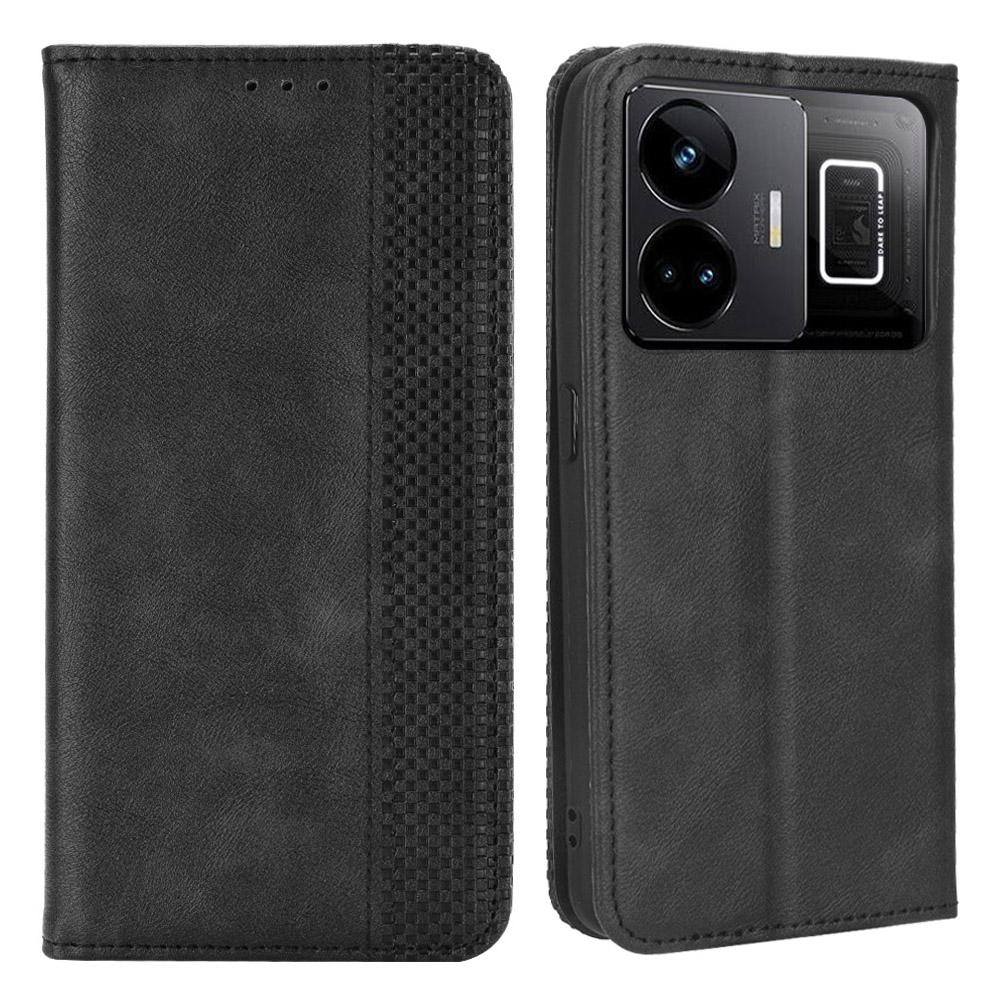 

Для Realme GT Neo 5 5G/Neo 5 240W 5G/Realme GT3 5G Чехол для телефона из ПУ кожи Ретро текстура Подставка Кошелек Защитный чехол для телефона Black