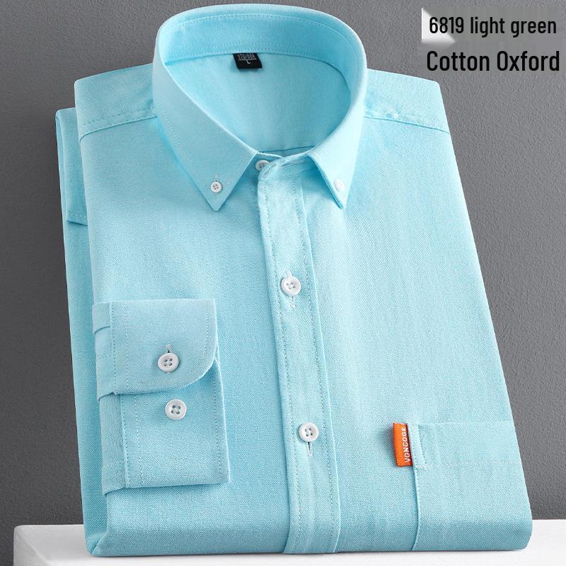 Men's Solid Color Oxford Cotton Yellow Button-Down Long Sleeve Shirt for Spring/Autumn Layering