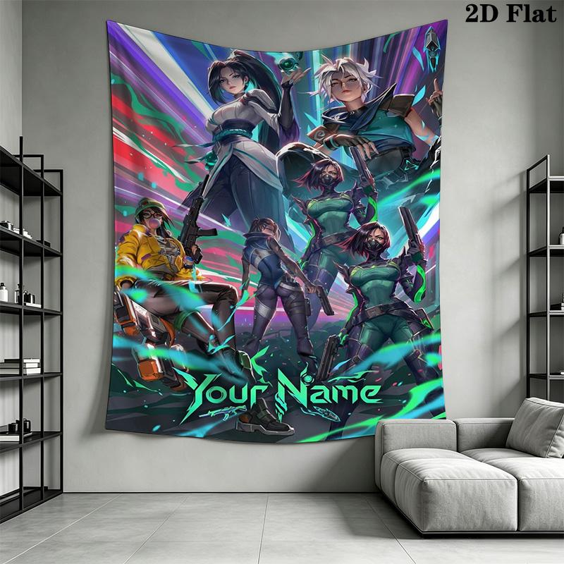 Name Custom Valorant Game Wall Tapestry Aesthetic Wall Hanging Printed Fabric Blanket Decorative Tapestries for Bedroom Living Room Home Decor