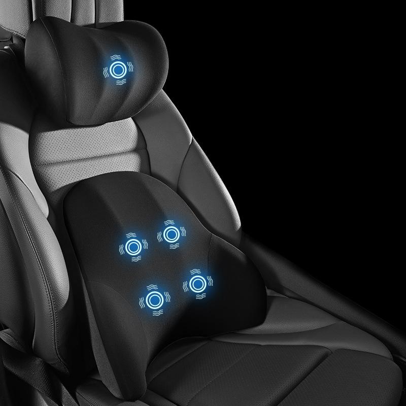Car Electric Single Lumbar Single Headrest Vibration Massage Lumbar Support Neck Pillow Lumbar Cushion Car Seat Car Interior
