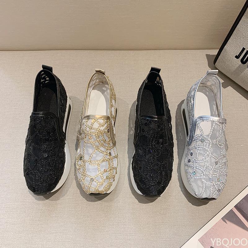 New Summer Mesh Shoes Thick Soled Low Cut Breathable Shoes Outdoor Footwear Casual Lightweight Slope Matching Shoe Mujer