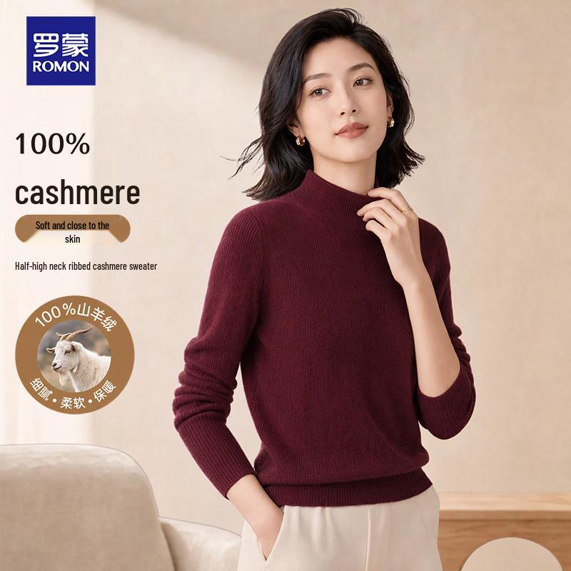 ROMON Women's 100% Cashmere Mock Neck Knit Sweater