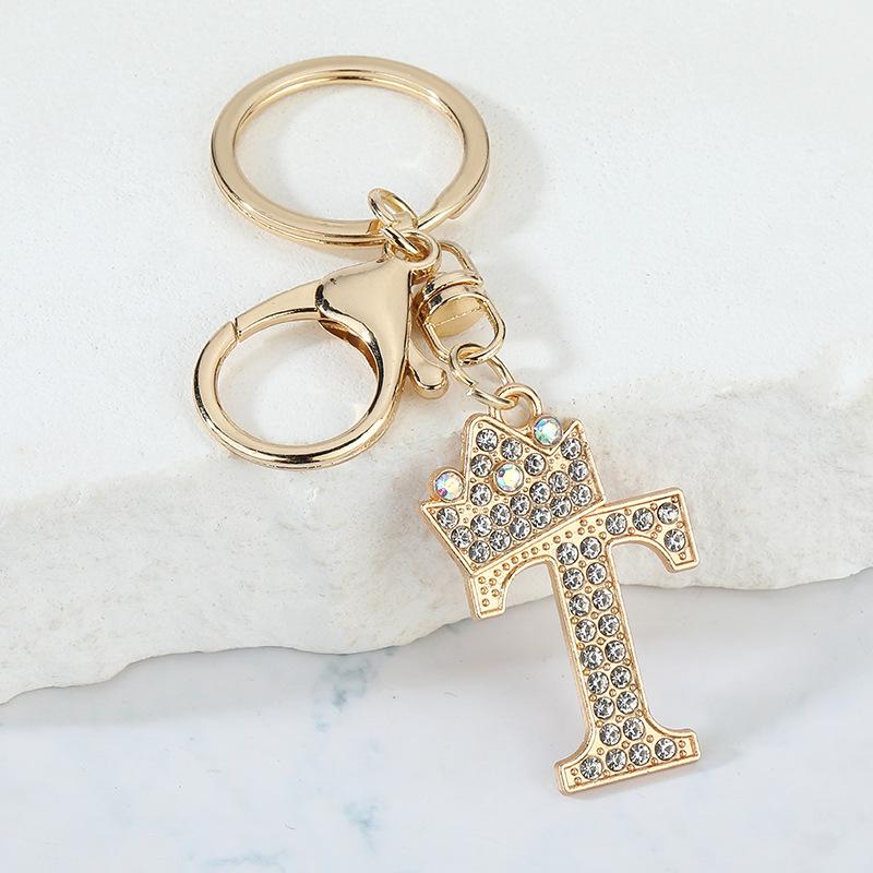 Unique Crown Crystal Rhinestones A-Z Letters Pendant Keychains For Men Women 26 Alphabet Car Key Ring Name Jewelry Keyrings Gift