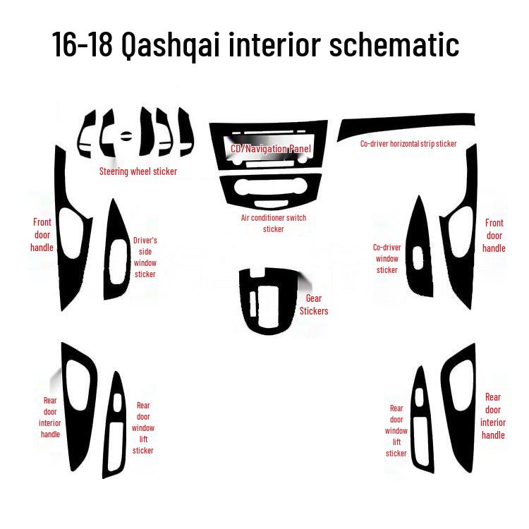 Carbon Fiber Interior Stickers for 16-18 Nissan Qashqai Central Control Modification