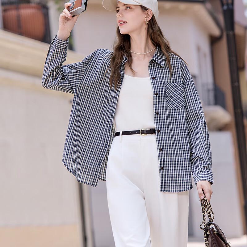 Betu Women's Vintage Plaid Long Sleeve Shirt