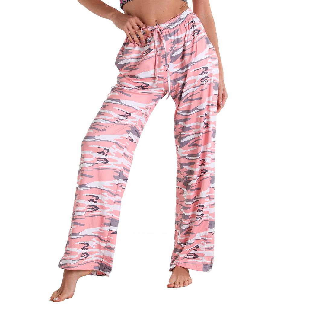 Women's Fashion Casual Print Elastic Waist Home Workout Sweatpants Straight Leg Pants