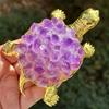 1PC Natural Stone Amethyst Tooth Flower Crystal Tortoise Healing Gemstone Amethyst Turtle Animal Statue For Gift Decoration