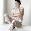 Artificial Cotton Pajamas Women's Spring and Summer Anti-bump Cotton and Silk Loungewear Suit Summer Cute Plaid Large Size Pajamas Outside Wear