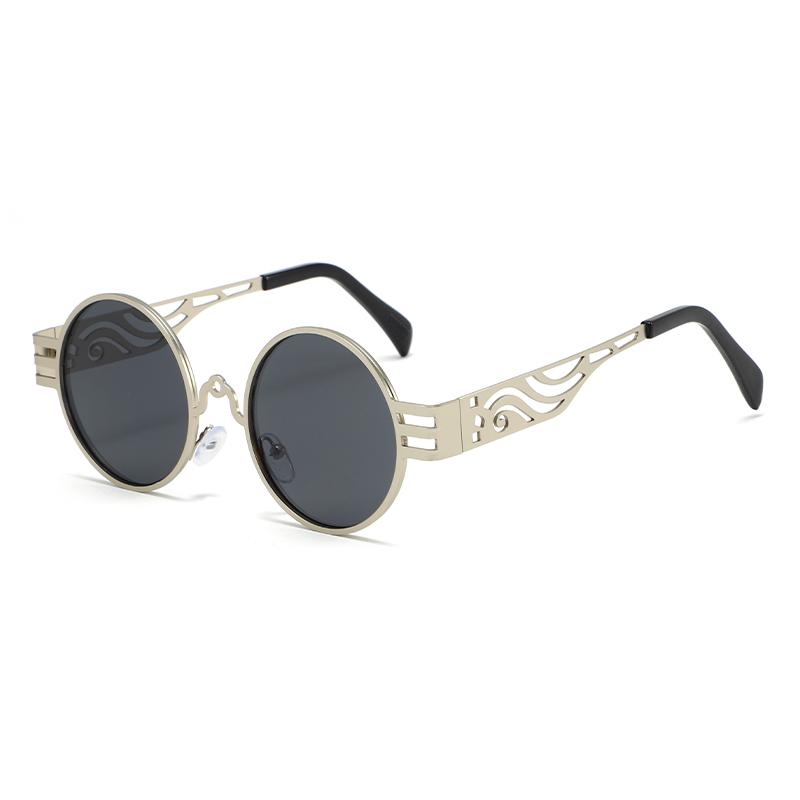 Personalized Round Frame Sunglasses Fashion Hollow Temple Legs Metal Glasses For Men And Women 2246